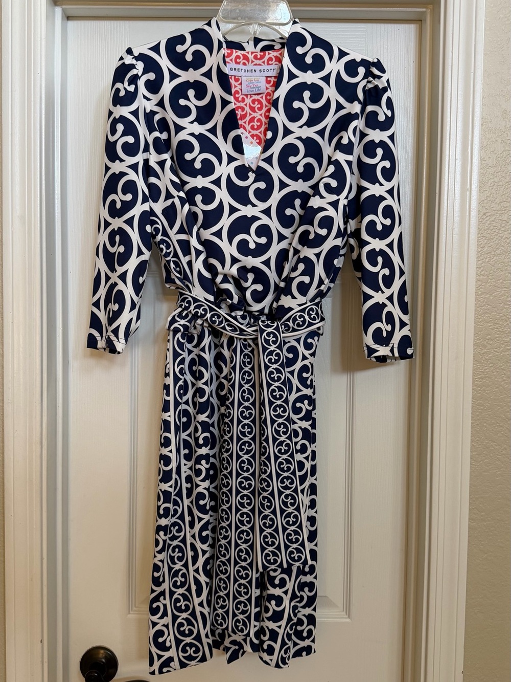 Gretchen Scott Designs Navy and White Midi Wrap Dress